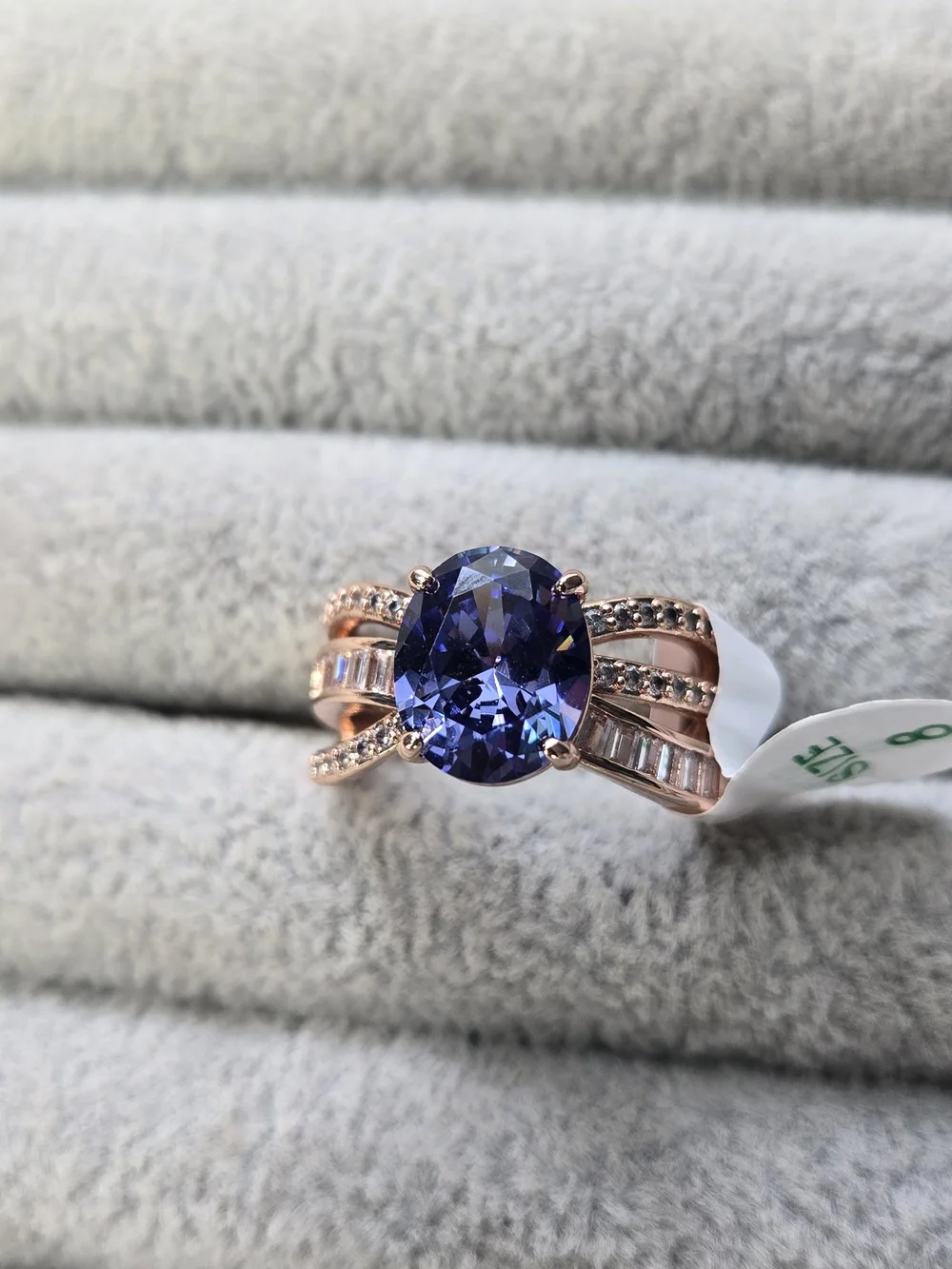 Size 8 Tanzinite Rose Gold Plated December Birthday Bomb Party Ring